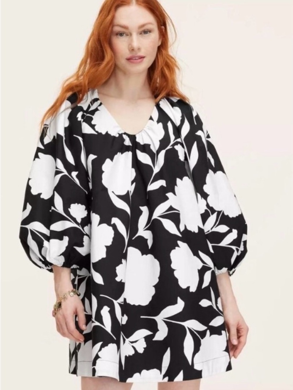 kate spade x Target Black and White Floral Puff-Sleeve Tunic Dress
